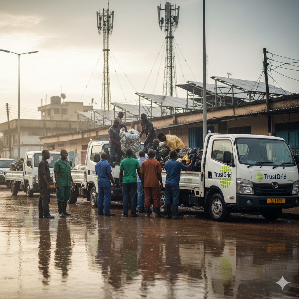 Truck with people sorting waste